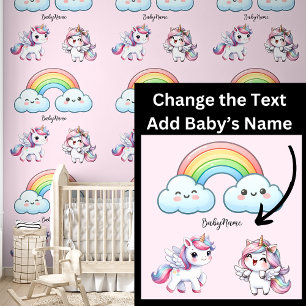 Name des Babys, Niedliche Einhörner und Regenbogen Tapete