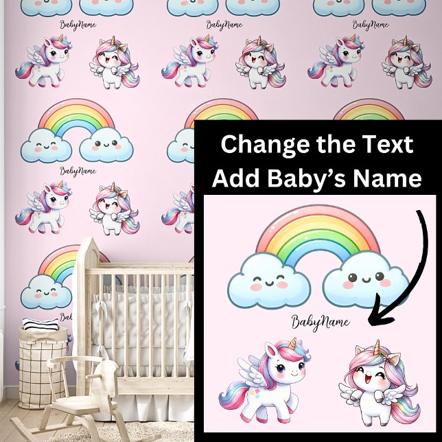 Name des Babys, Niedliche Einhörner und Regenbogen Tapete (Von Creator hochgeladen)