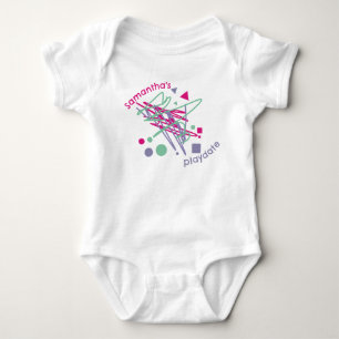 Name des Babys Pink Purpur Teal Formen Spieltermin Baby Strampler