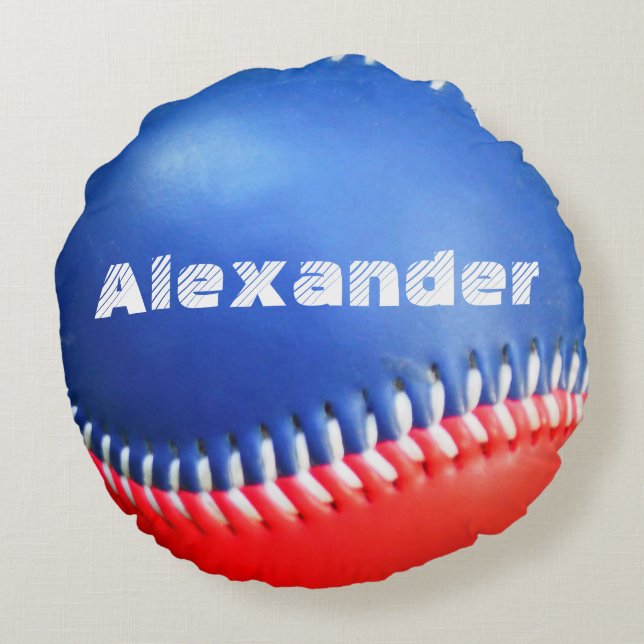 Name des Baseball-Mannschaftsnamens Red White Blue Rundes Kissen (Rückseite)