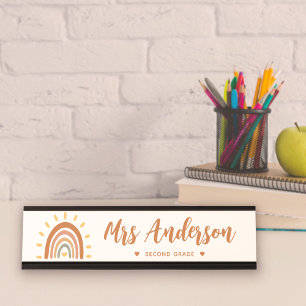 Name des benutzerdefinierten Lehrers Boho Rainbow  Schreibtischnamensplakette