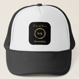 Name des benutzerdefinierten Monogram Black Gold E Truckerkappe