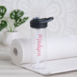 Name des benutzerdefinierten rosa Skripts Trinkflasche<br><div class="desc">Klarere Wasserflasche mit Vorname in einem fett rosa Skript mit Nachname in moderner Schrift. Die einfache,  personalisierte Wasserflasche kann auch zur Anzeige Ihres Unternehmens- oder Firmennamens verwendet werden.</div>