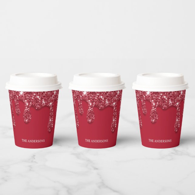 Name des benutzerdefinierten roten Glitzer Tropfen Pappbecher (Multi)