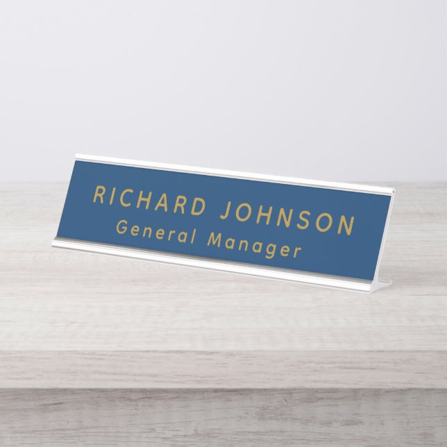 Name des beruflichen Blue Gold Office Schreibtischnamensplakette (Vorderseite )