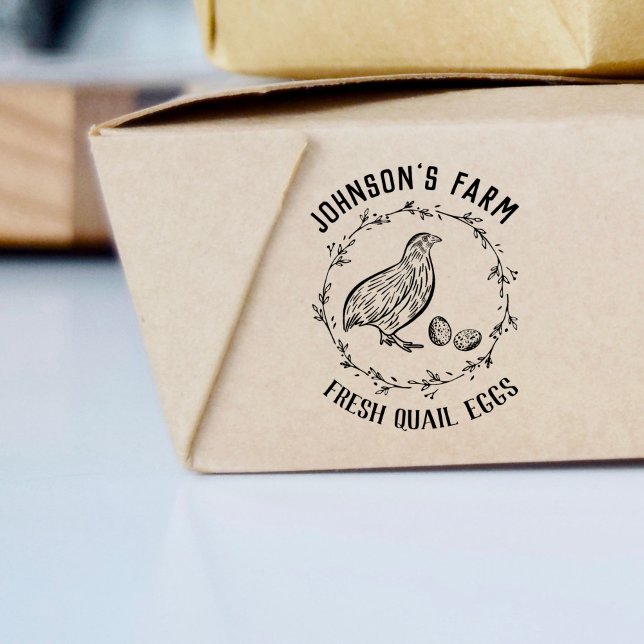 Name des Betriebs | Kranz | Wachteleier Briefmarke Gummistempel (Von Creator hochgeladen)