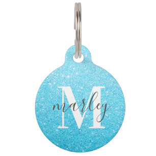 Name des blauen Glitzer Monogramm Haustiermarke