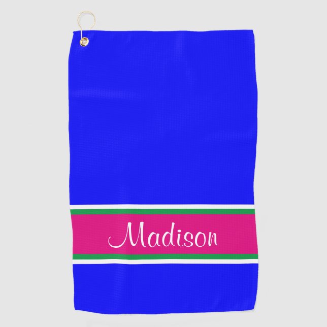 Name des blauen rosa grünen Streifens Golfhandtuch (Vorderseite)