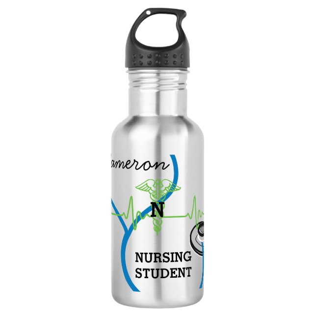 Name des Blue Stethoscope Nursing Studierenden Trinkflasche (Vorderseite)