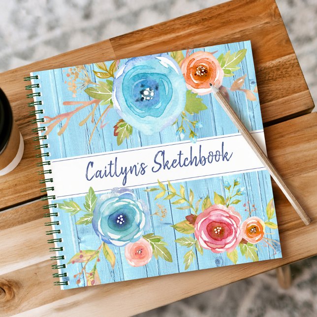 Name des Blumenschrift-Sketchbook blue wood water  Notizbuch (Von Creator hochgeladen)