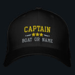 Name des Bootes Captain Nautical Stars Gold Silver Bestickte Baseballkappe<br><div class="desc">Segeln Sie stilvoll mit einem personalisierten Schwarz mit Gold und Silber bestickten Hut mit Ihrem Captain Rank oder einem anderen Titel,  Ihrem Namen oder Boat Name und Sternen. Verschiedene Kappe- und Gewindelfarben zur Auswahl. Macht ein großartiges Geschenk für Väter Tag,  Mütter Tag oder jede Gelegenheit.</div>