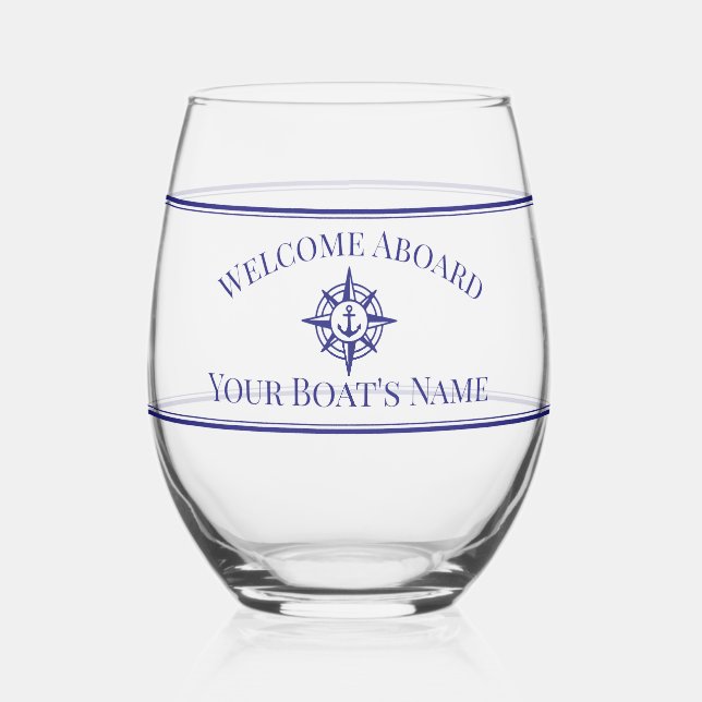 Name des Bootes Nautical Kompass Trinkset Weinglas Ohne Stiel (Links)