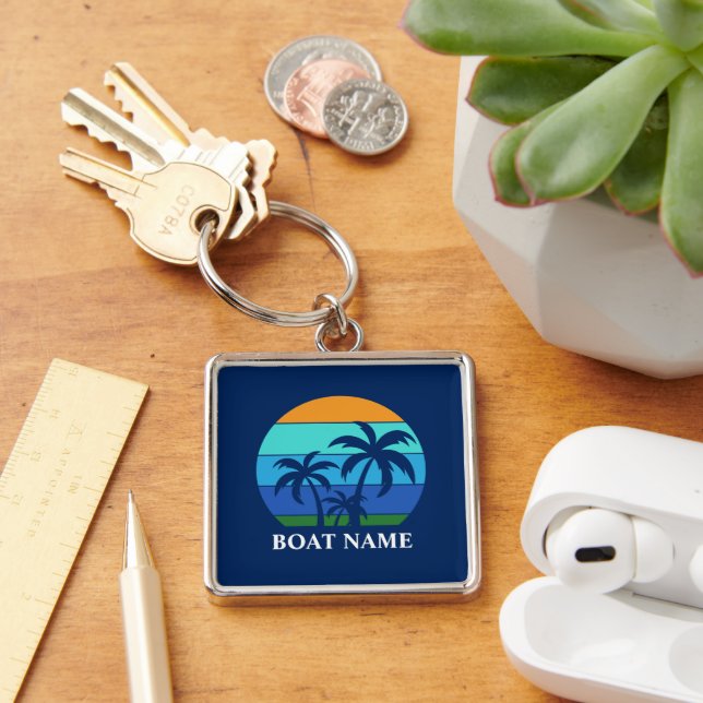 Name des Bootes Sun Palm Trees Blue Premium Schlüsselanhänger (Schreibtisch)