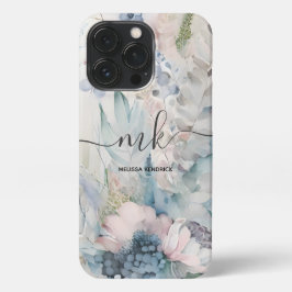 Name des Botanischen Monogramms Vintag Blush Pink iPhone 13 Pro Hülle