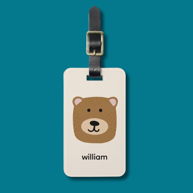 Name des Braunbären Gepäckanhänger (Kids brown bear personalized luggage tag)