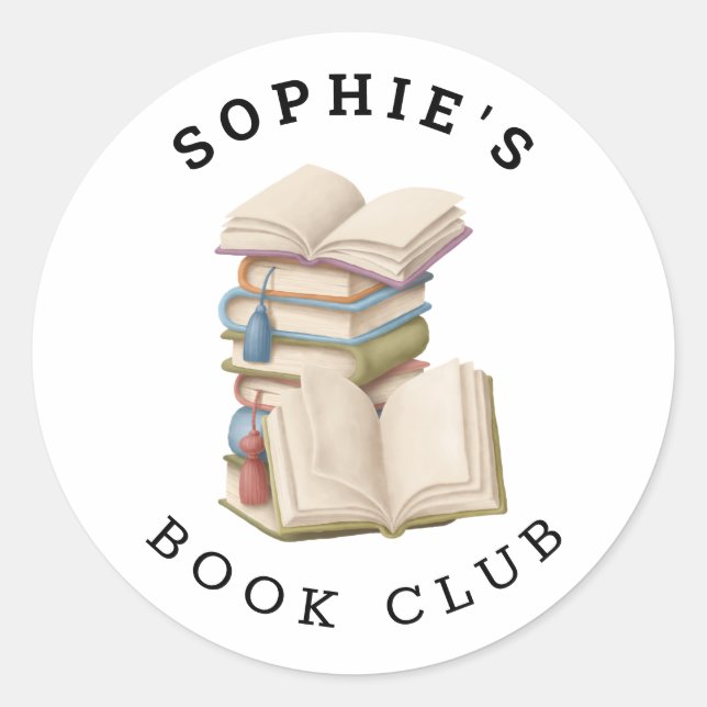 Name des Buchclubs Abbildung der Bücher Runder Aufkleber (Vorderseite)