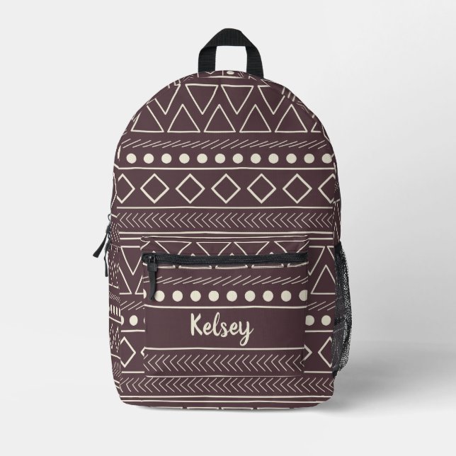 Name des coolen dunklen Mudcloth Monogramms Bedruckter Rucksack (Vorderseite)