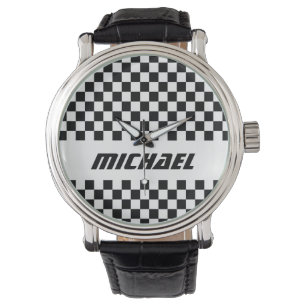 Name des coolen Racing-Schachbretts Schwarz/Weiß Armbanduhr