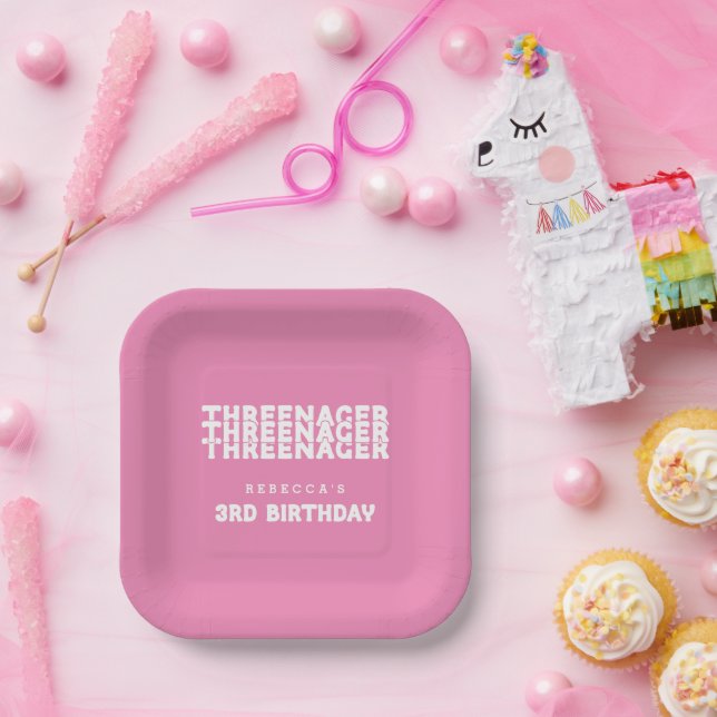 Name des Drohenagers Dritter Geburtstag Weißer Tex Pappteller (Party)