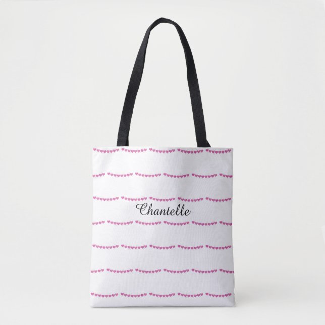 Name des dunkelrosa Herzmusters Tasche (Vorderseite)