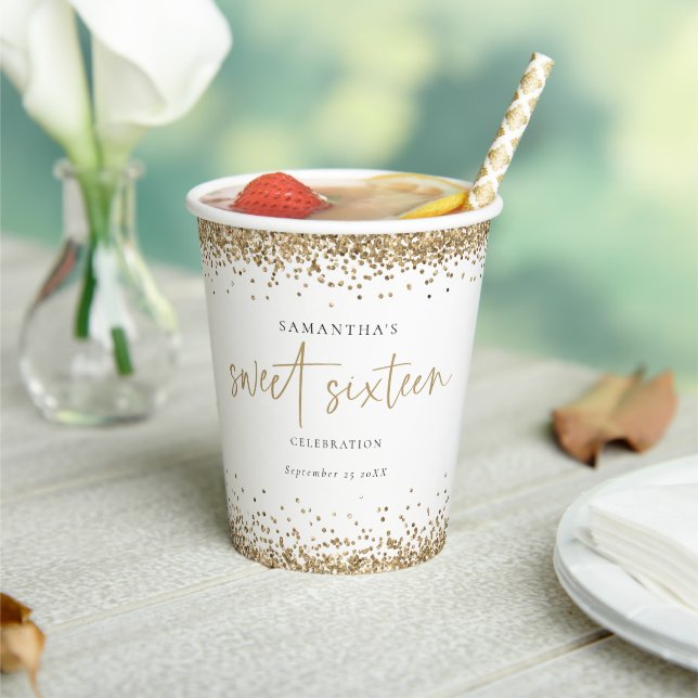Name des eleganten Gold Glitzer Datum 16 . Geburts Pappbecher (In Situ)