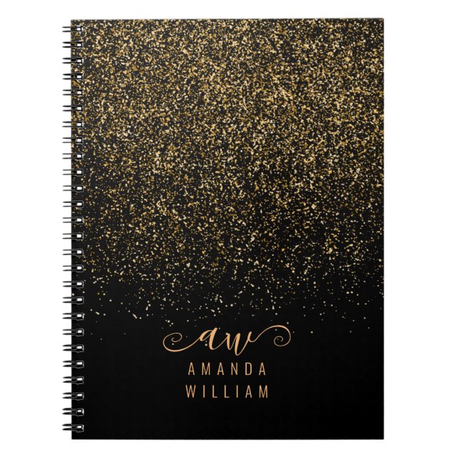 Name des eleganten Gold Glitzer Glam Monogram Notizblock (Vorderseite)