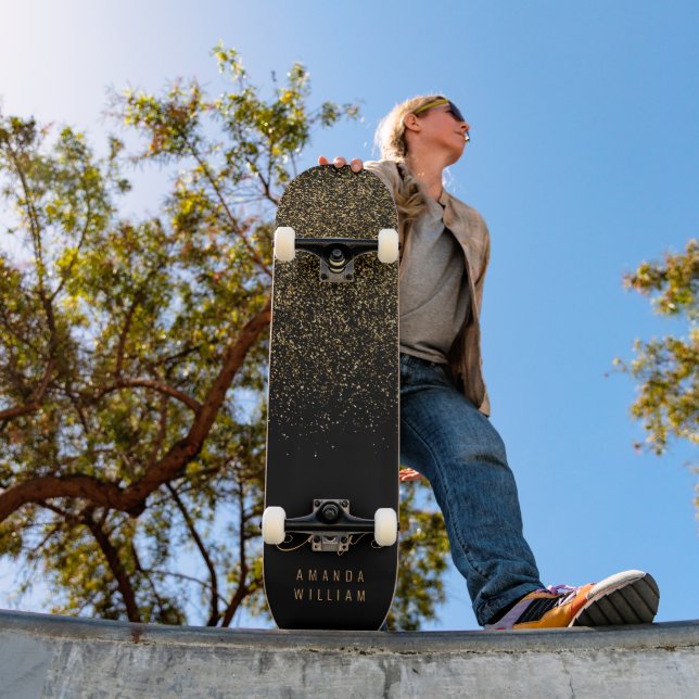 Name des eleganten Gold Glitzer Glam Monogram Skateboard (Außenbereich 1)