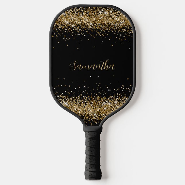 Name des eleganten Gold-Glitzer Pickleball Schläger (Vorderseite)