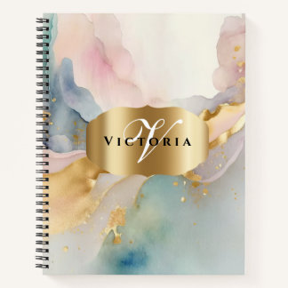 Name des eleganten Monogramms für Gold und Aquarel Notizbuch