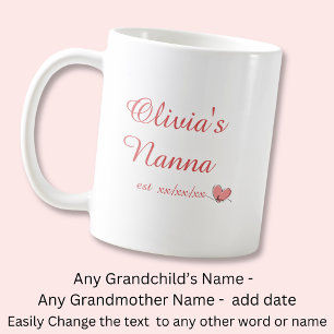 Name des Enkels ändern, Name der Nanna Est Herz Kaffeetasse