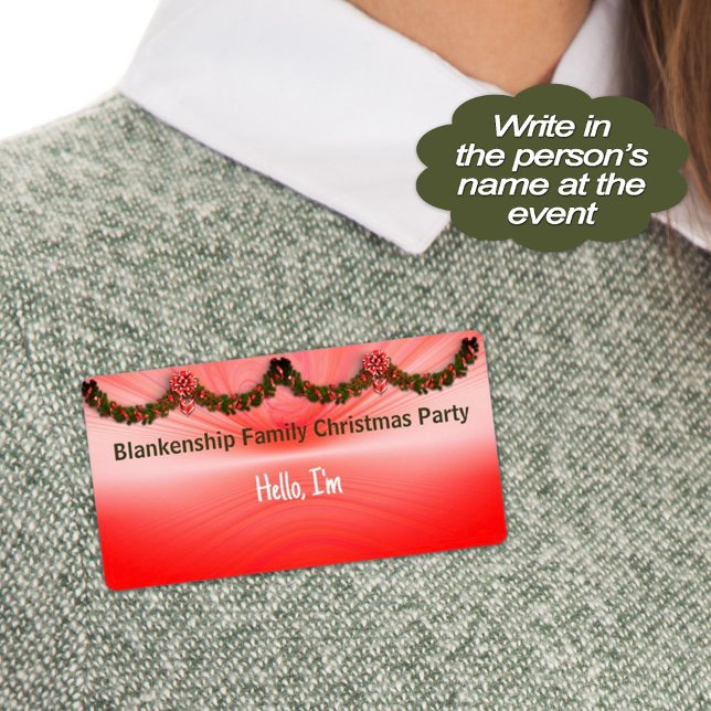 Name des Etiketts für Weihnachtsgarland und Red Bo (Make guests comfortable with a sticker name tag so they can remember people at your Christmas party.)