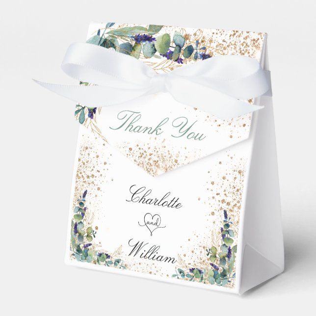 Name des Eukalyptus-Glitzer Wedding danke Geschenkschachtel (Vorderseite)