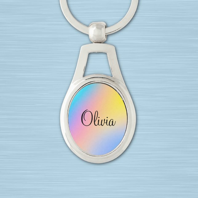 Name des farbigen Regenbogens Ombre Print Oval Schlüsselanhänger (Von Creator hochgeladen)