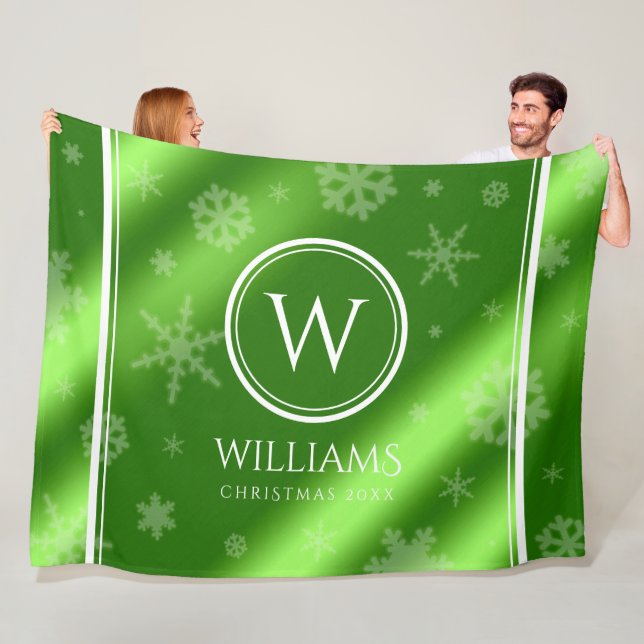 Name des Festivals Green Foil Snowflakes Monogramm Fleecedecke (Beispiel)