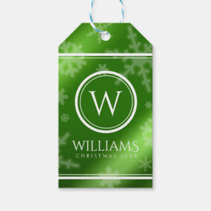 Name des Festivals Green Foil Snowflakes Monogramm Geschenkanhänger