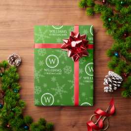 Name des Festivals Green Foil Snowflakes Monogramm Geschenkpapier