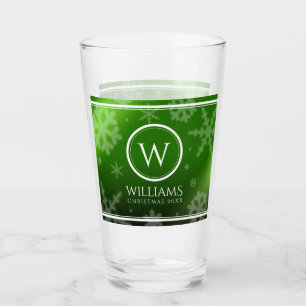 Name des Festivals Green Foil Snowflakes Monogramm Glas