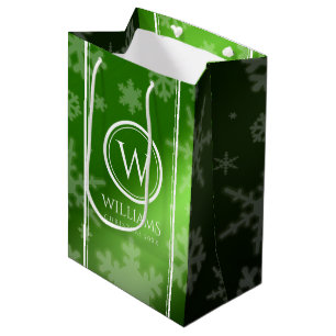 Name des Festivals Green Foil Snowflakes Monogramm Mittlere Geschenktüte