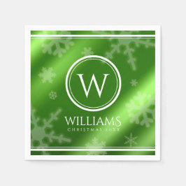 Name des Festivals Green Foil Snowflakes Monogramm Serviette