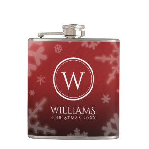 Name des Festivals Red Foil Snowflakes Monogramm Flachmann