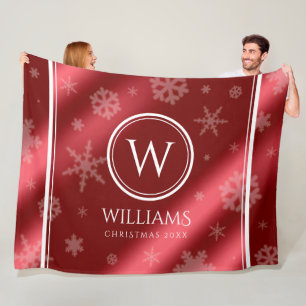 Name des Festivals Red Foil Snowflakes Monogramm Fleecedecke