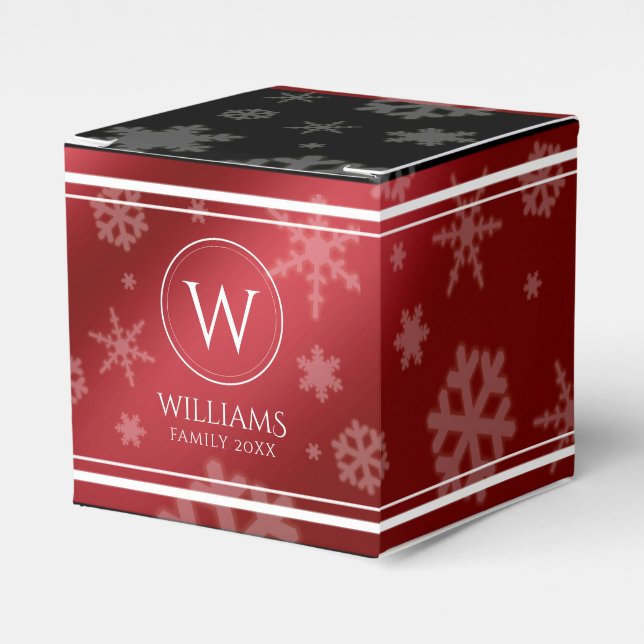 Name des Festivals Red Foil Snowflakes Monogramm Geschenkschachtel (Vorderseite)