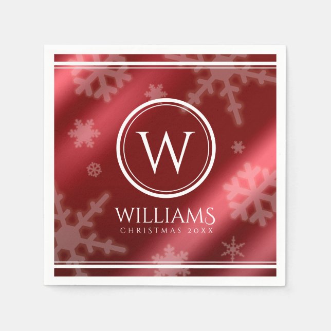 Name des Festivals Red Foil Snowflakes Monogramm Serviette (Vorderseite)