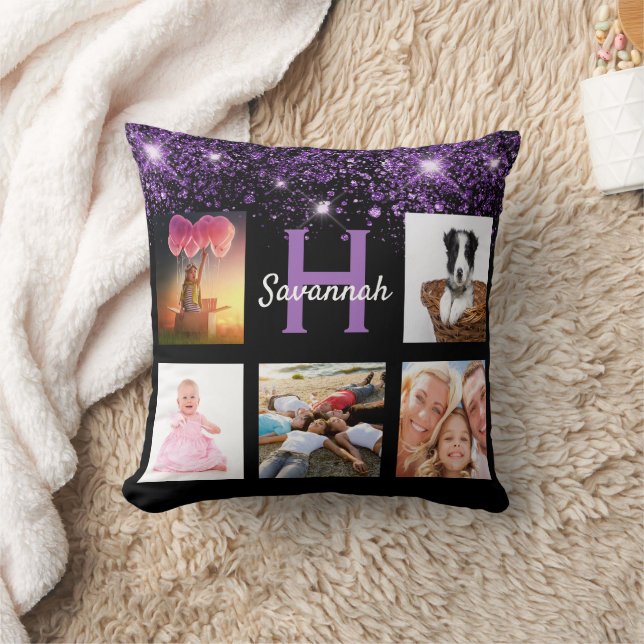 Name des Fotos der Collage des lila Glitzer Kissen (Decke)