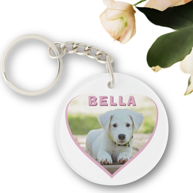 Name des Fotos des Hundes Rosa Herz Schlüsselanhänger (Von Creator hochgeladen)