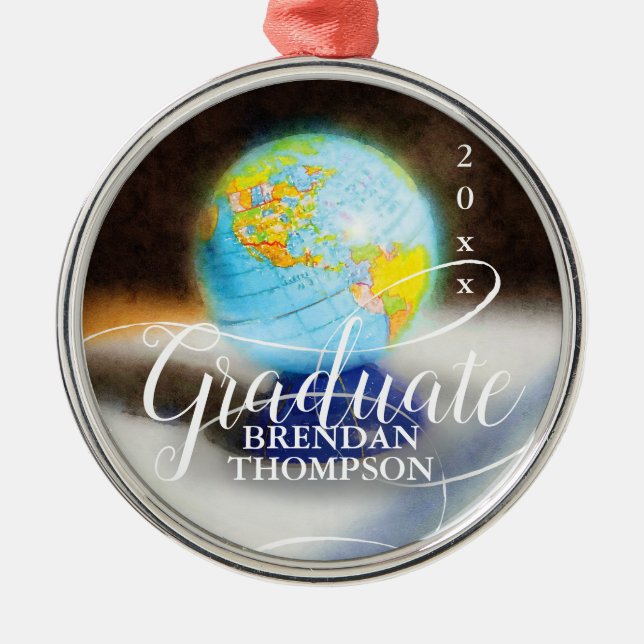 Name des Fotos Globe Monogramm Ornament Aus Metall (Vorne)