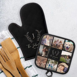 Name des Fotos in Monogramm, schwarz, mehrfarbig Ofenhandschuh & Topflappen-Set