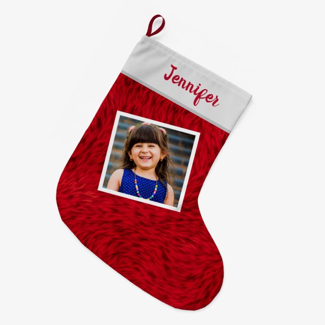 Name des Fotos Personalisiert Großer Weihnachtsstrumpf (Vorderansicht (hängend))