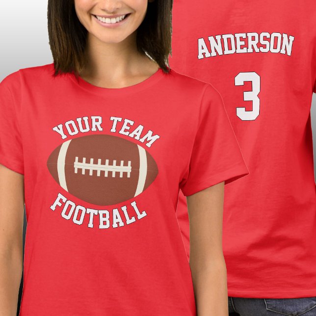 Name des Fußballteams, Name und Nummer des Spieler T-Shirt (Custom women's football team shirts with personalized team name, player name and jersey number.)