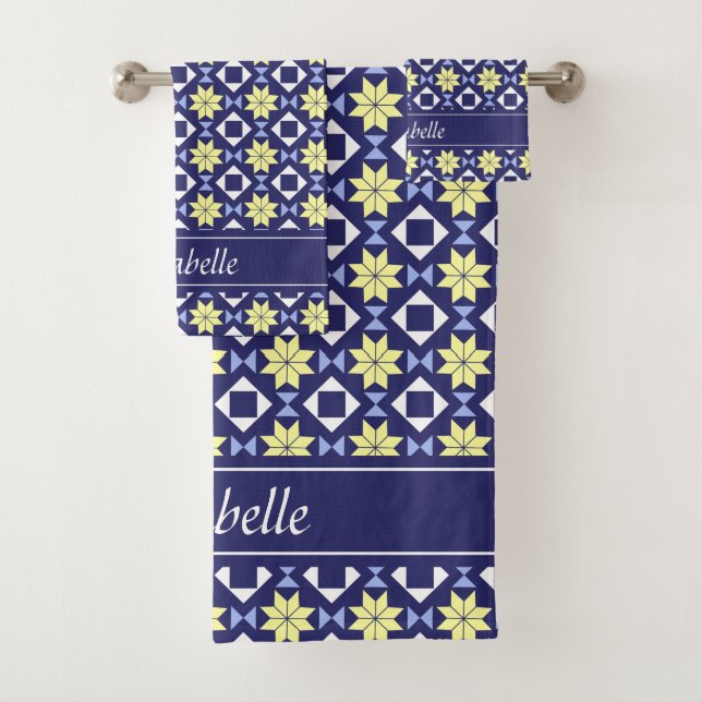 Name des gelben blauen Blumenmusters Badhandtuch Set (Insitu)